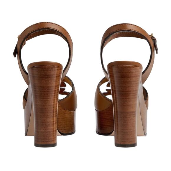 Gucci Cutout Interlocking G 36.5/ US 6.5 Platform Sandal Dark Brown Leather NIB - Picture 2 of 15